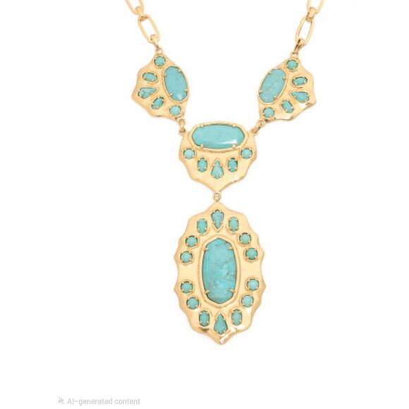Kendra Scott 14k Gold Plated Montana Turquoise Statement Necklace NWT Rare - Picture 4 of 9